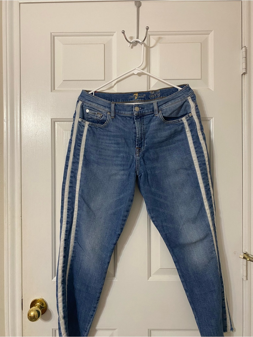 7 For All Mankind Blue Jeans with White Side Stripes